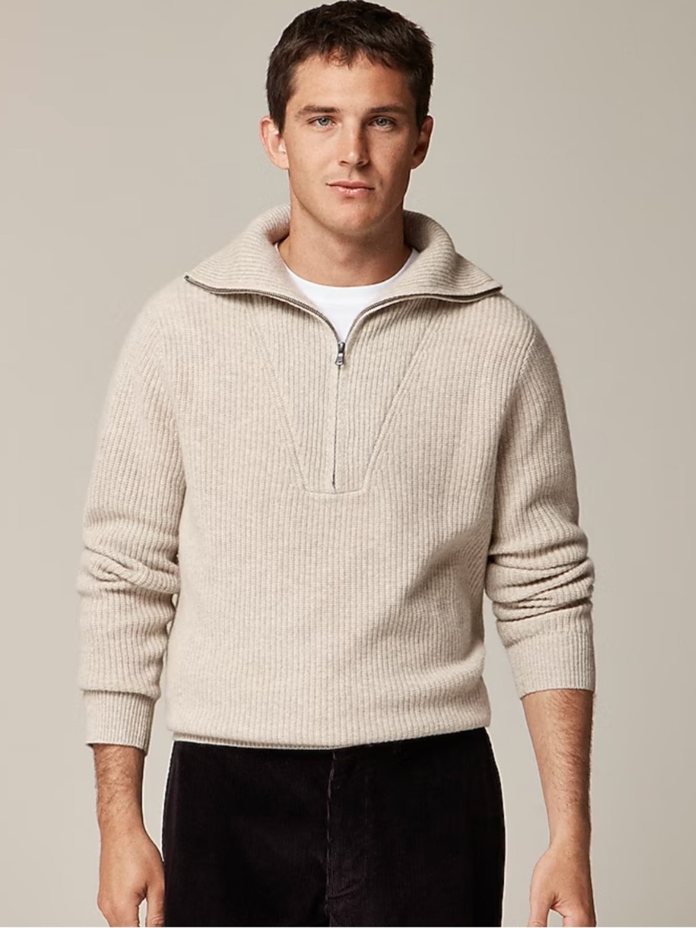 J.Crew Midweight Cashmere Ribbed Half Zip Ski Sweater Beige Men’s L